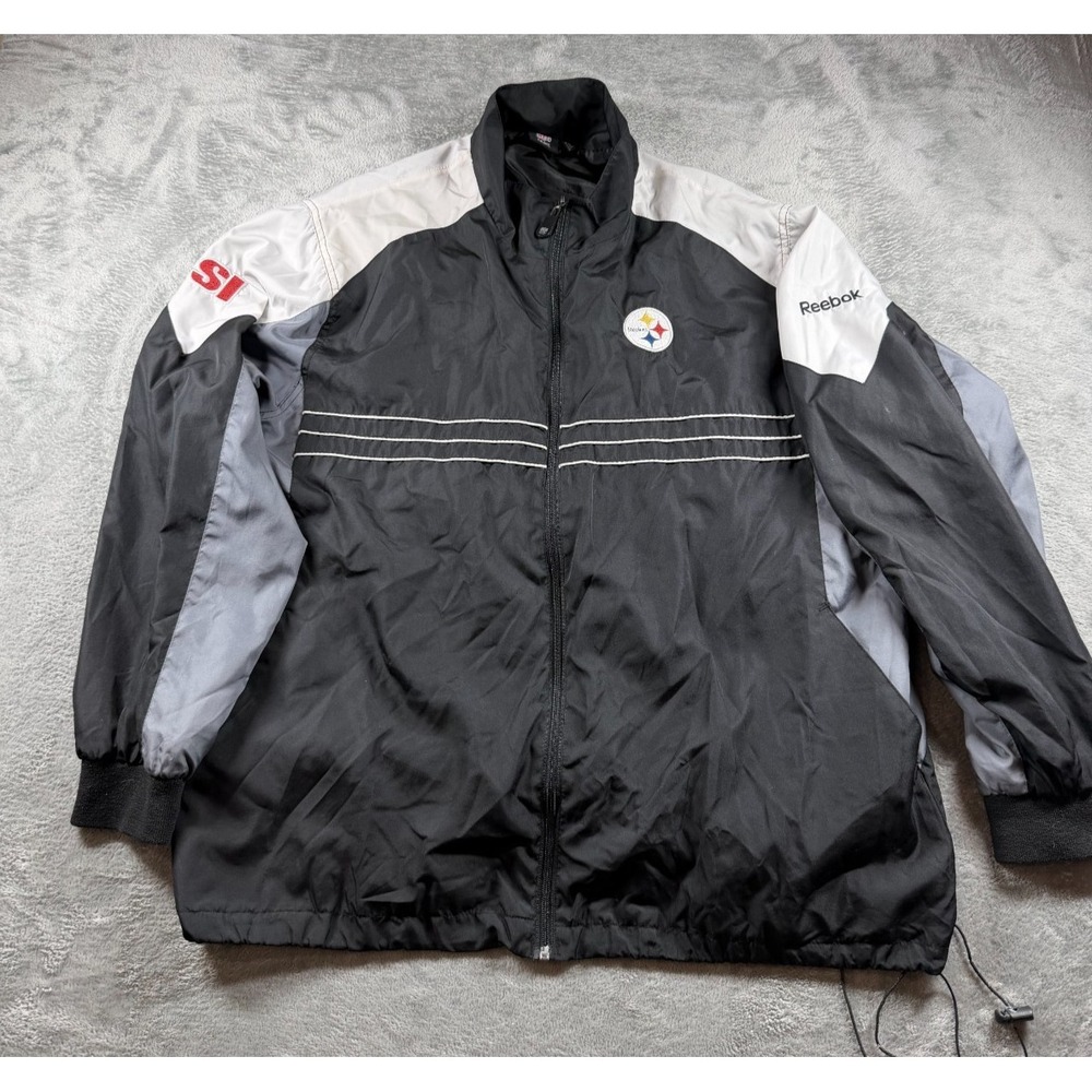 Pittsburgh‎ Steelers Reebok Jacket Men's XL Black Gray Full Zip NFL Windbreaker